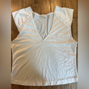 Vintage Sans Souci Womens Large Ivory Tank Top Sleeveless vneck Shirt Top EUC